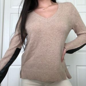 cashmere jcrew sweater with leather sleeves